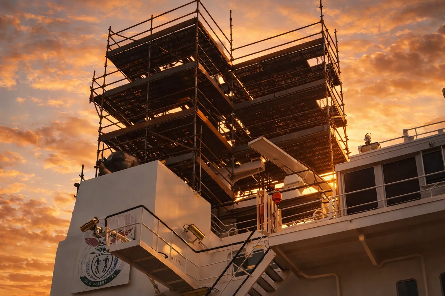 Temporary scaffold tower for vessel superstructure access